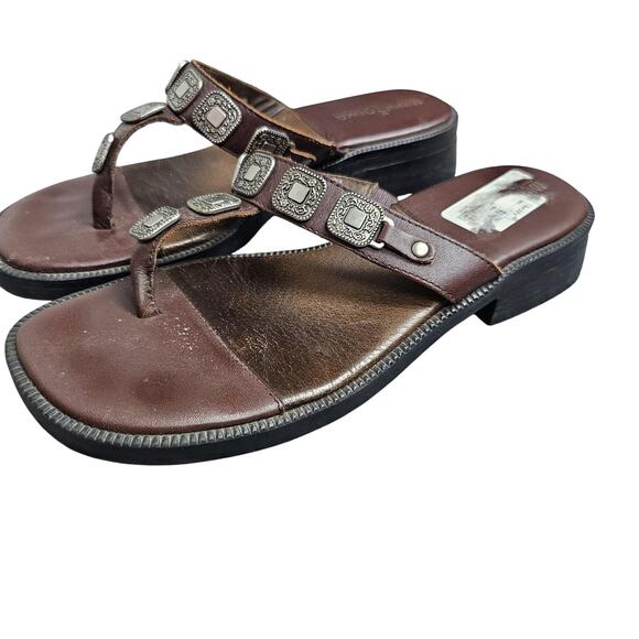 Minnetonka Sandals Womens 7 Brown Leather Western Beaded Boho Retro Medallion - Picture 3 of 8